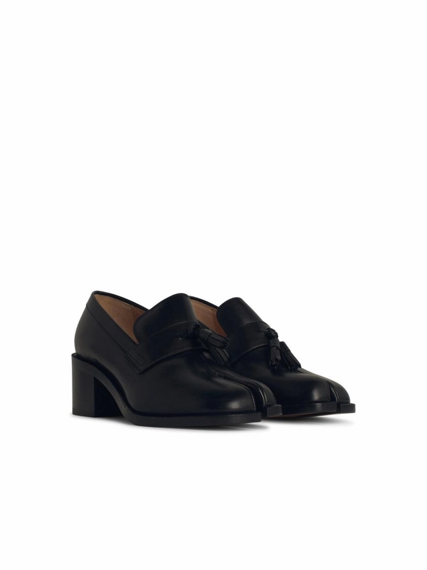 'Tabi' Black Leather Loafers