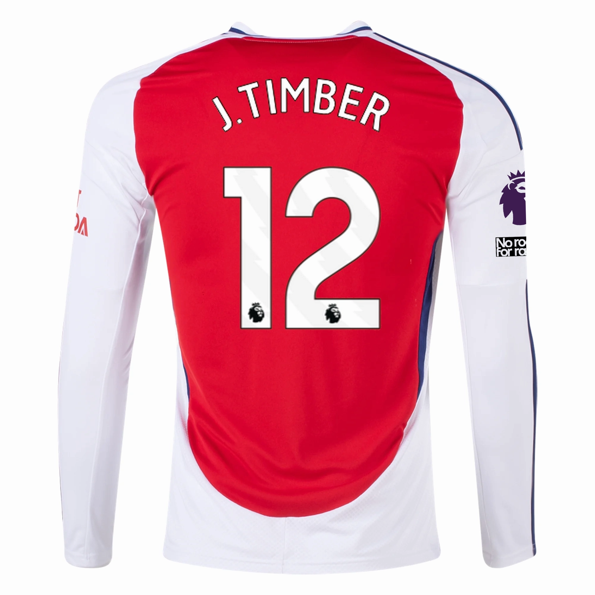 adidas Arsenal Jurrien Timber Home Long Sleeve Jersey w/ EPL   No Room For Racism Patches 24/25 (Better Scarlet/White)