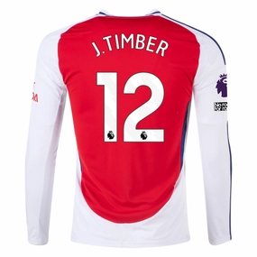 adidas Arsenal Jurrien Timber Home Long Sleeve Jersey w/ EPL   No Room For Racism Patches 24/25 (Better Scarlet/White)