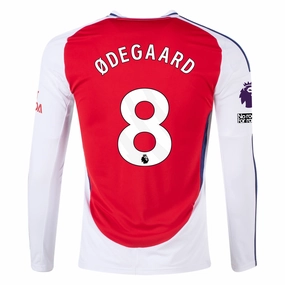 adidas Arsenal Martin Ødegaard Home Long Sleeve Jersey w/ EPL   No Room For Racism Patches 24/25 (Better Scarlet/White)