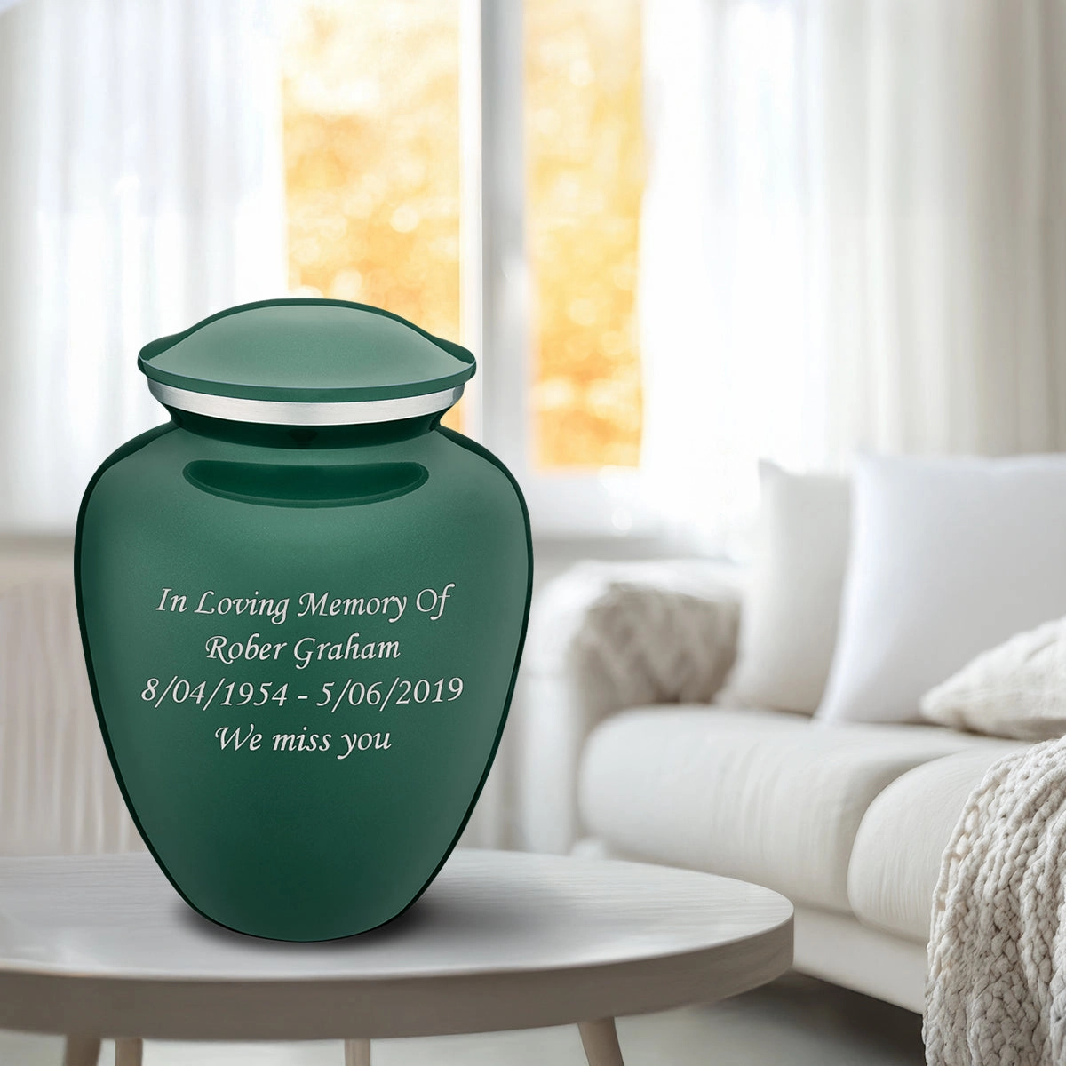 Adult Embrace Green Custom Engraved Cremation Urn