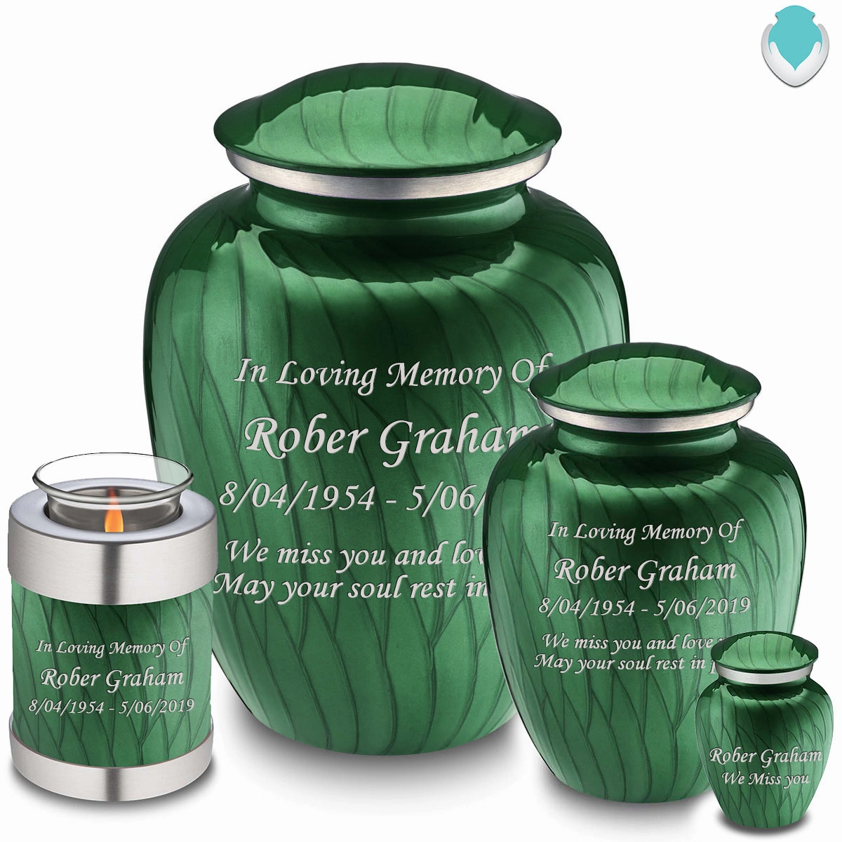 Adult Embrace Pearl Green Custom Engraved Cremation Urn
