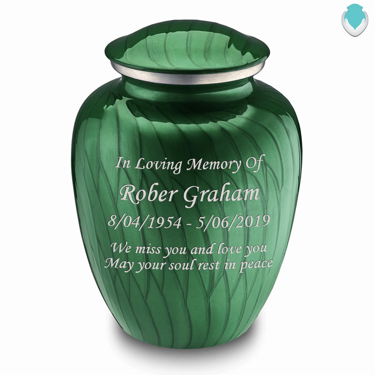 Adult Embrace Pearl Green Custom Engraved Cremation Urn