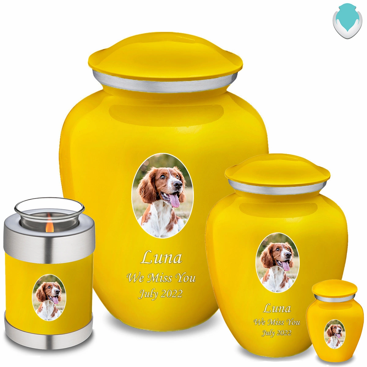 Adult Pet Embrace Yellow Portrait Cremation Urn
