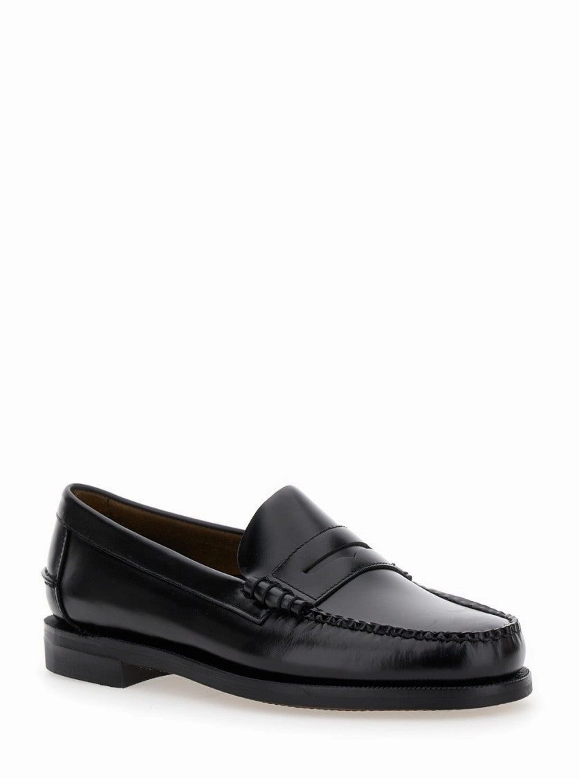 Black Pull-On Loafers In Leather