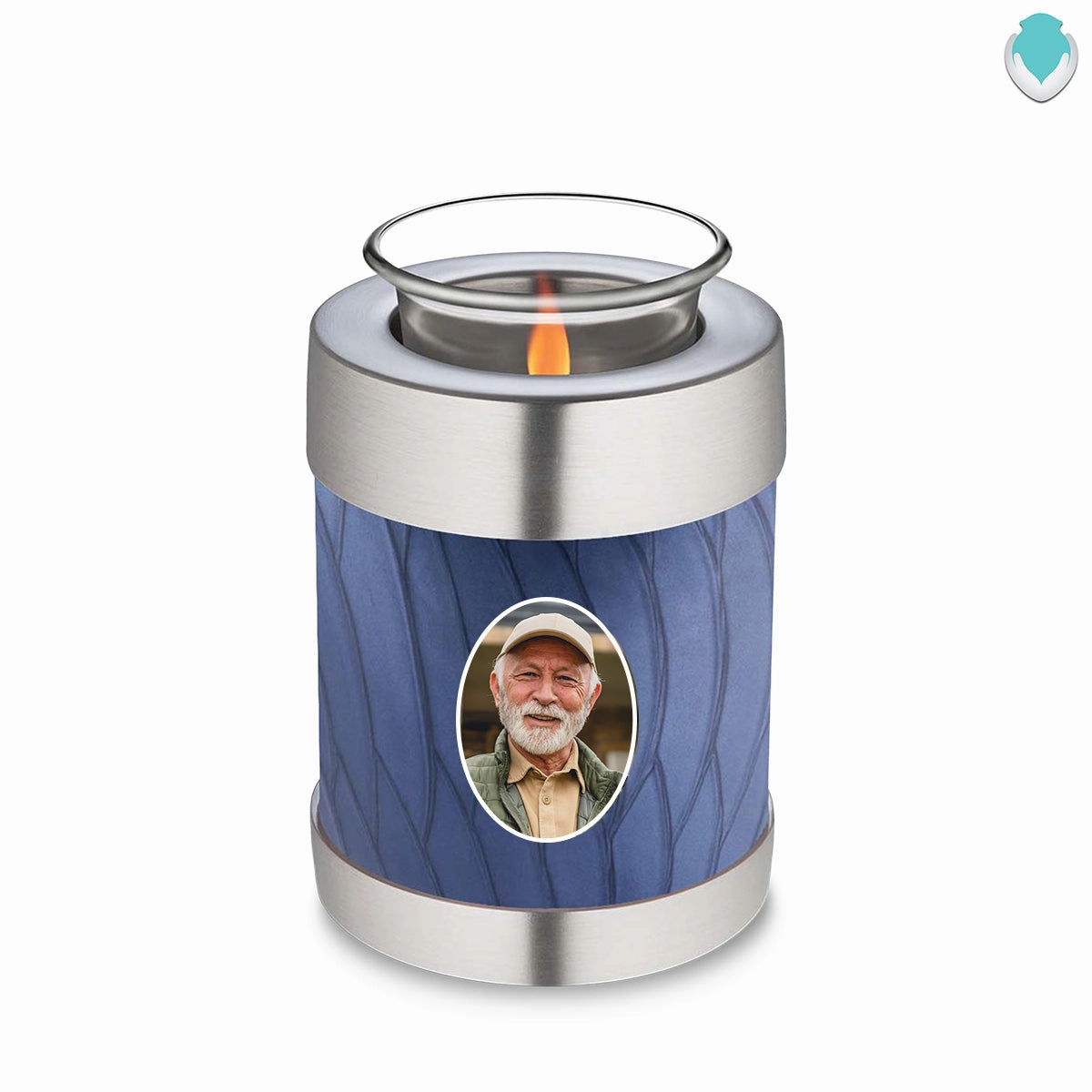 Candle Holder Embrace Pearl Cobalt Blue Portrait Cremation Urn