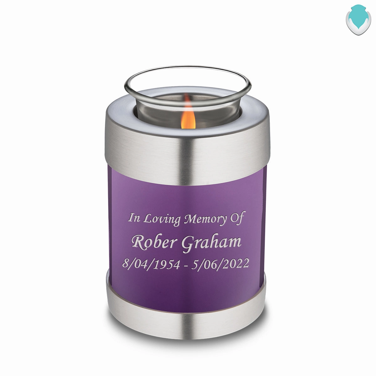 Candle Holder Embrace Purple Custom Engraved Text Cremation Urn