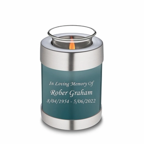 Candle Holder Embrace Teal Custom Engraved Text Cremation Urn