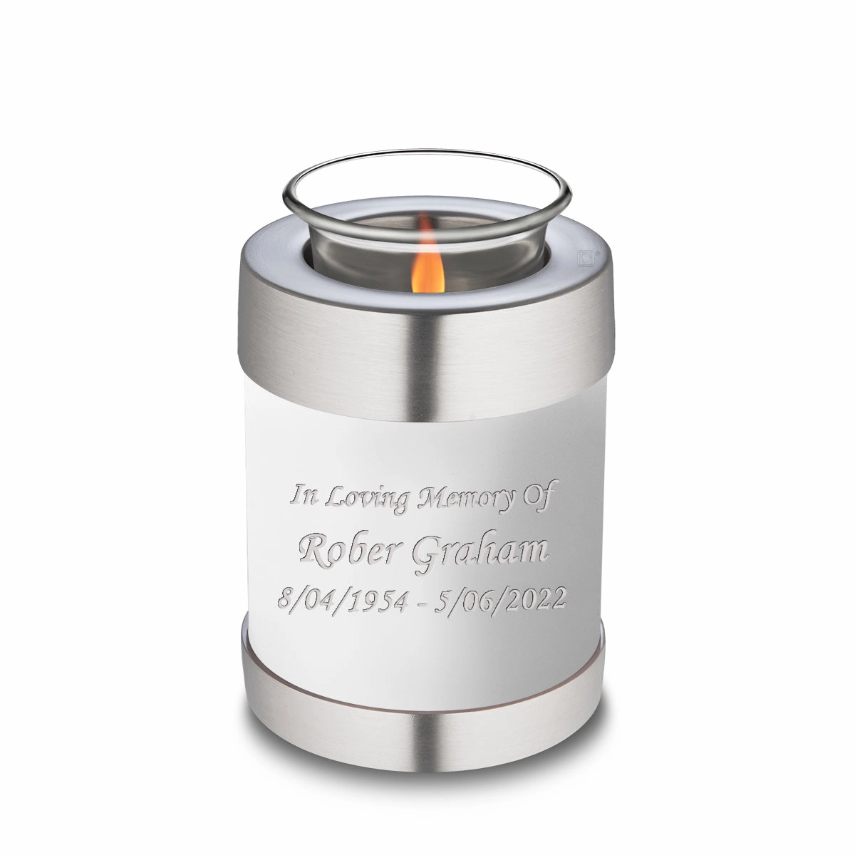 Candle Holder Embrace White Custom Engraved Text Cremation Urn
