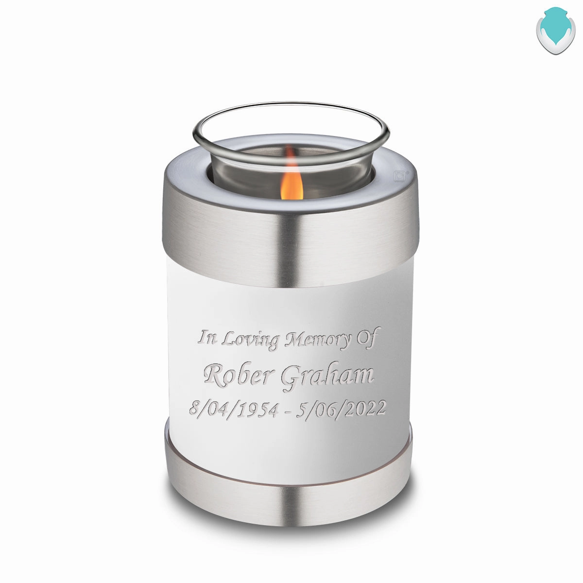 Candle Holder Embrace White Custom Engraved Text Cremation Urn