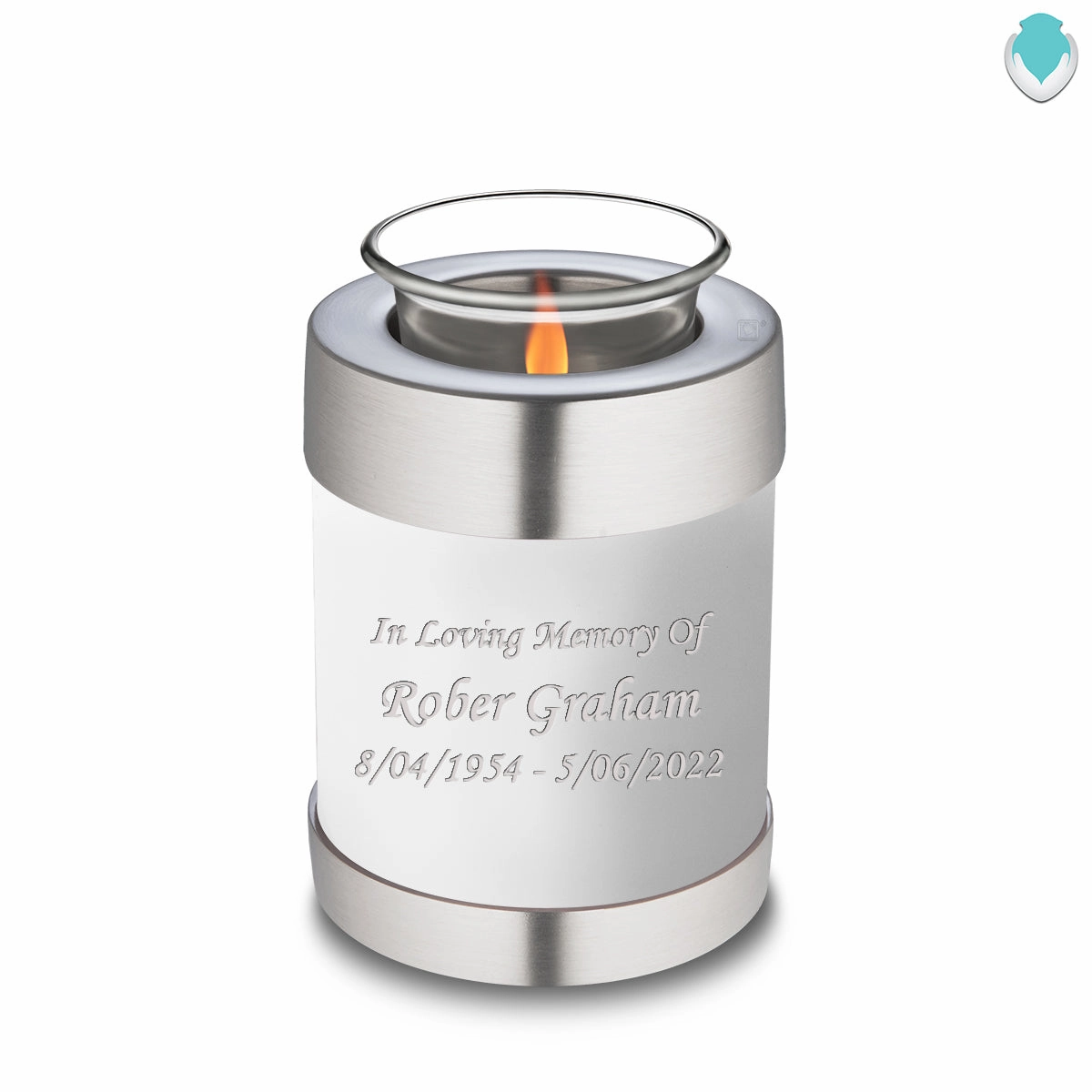 Candle Holder Embrace White Custom Engraved Text Cremation Urn