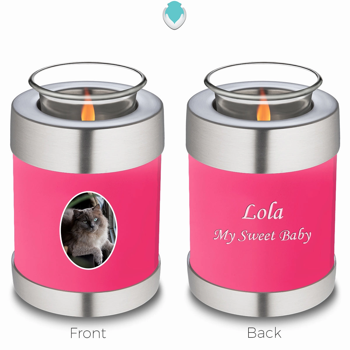 Candle Holder Pet Embrace Bright Pink Portrait Cremation Urn