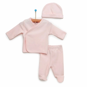 HelloBaby Newborn Organic Wrapover Top-Hat-Footed Pant - Pink