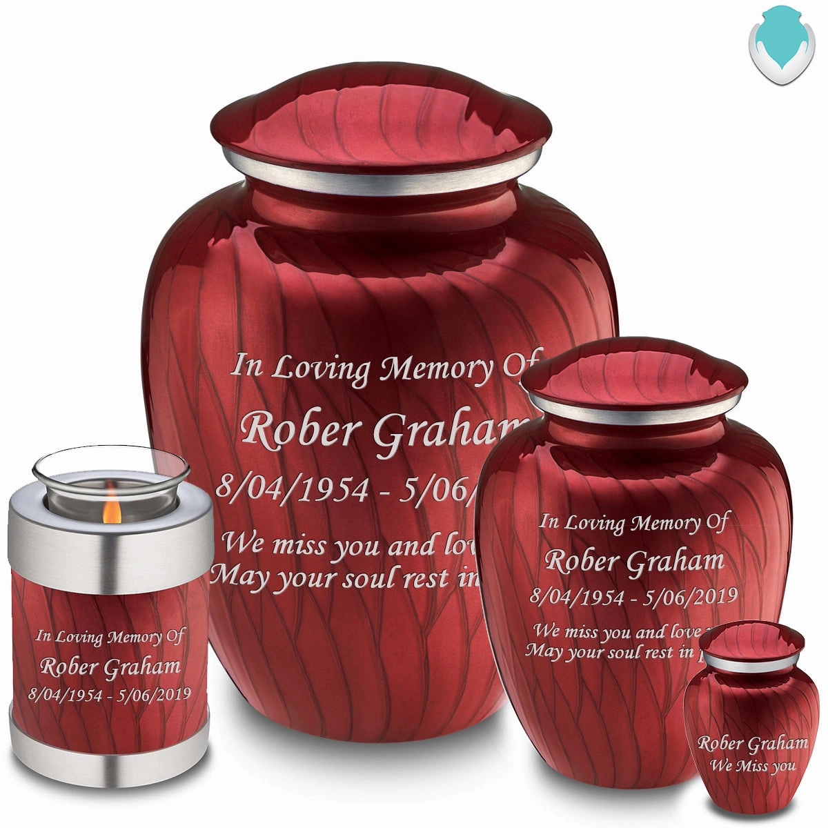 Keepsake Embrace Pearl Candy Red Custom Engraved Cremation Urn