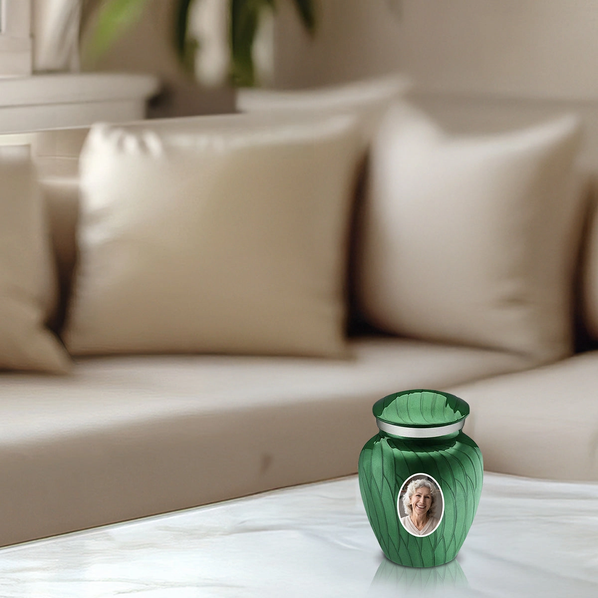 Keepsake Embrace Pearl Green Portrait Cremation Urn
