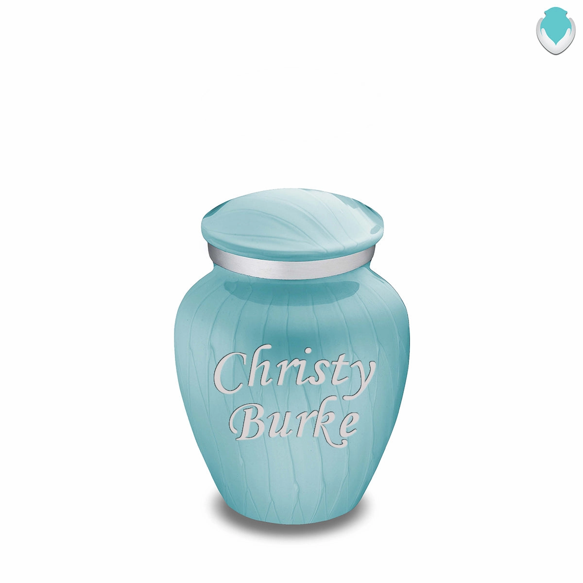 Keepsake Embrace Pearl Light Blue Custom Engraved Cremation Urn