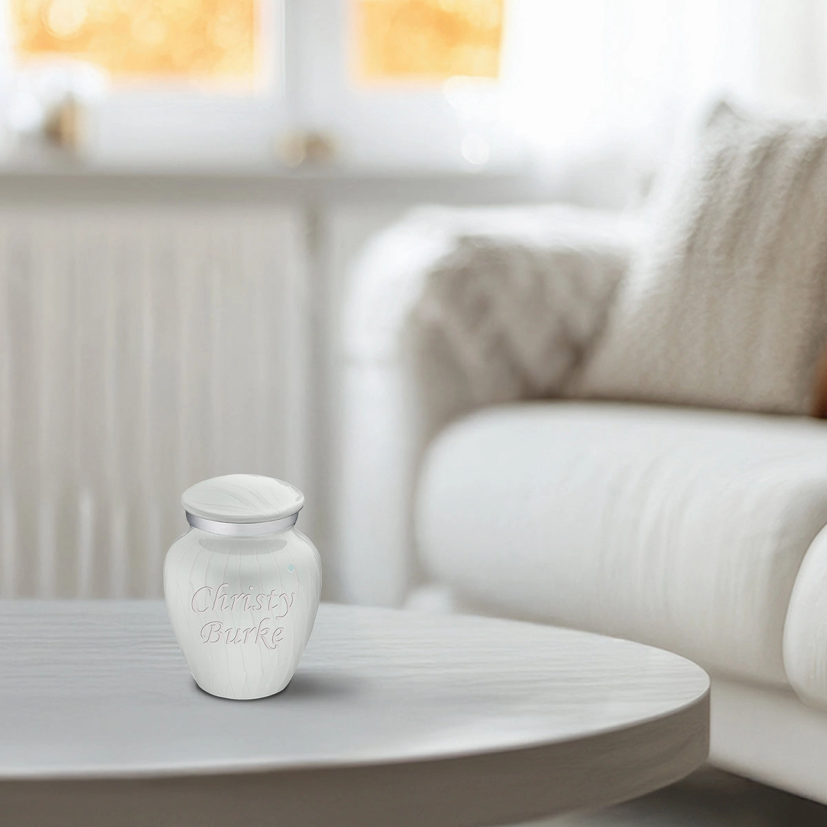 Keepsake Embrace Pearl White Custom Engraved Cremation Urn