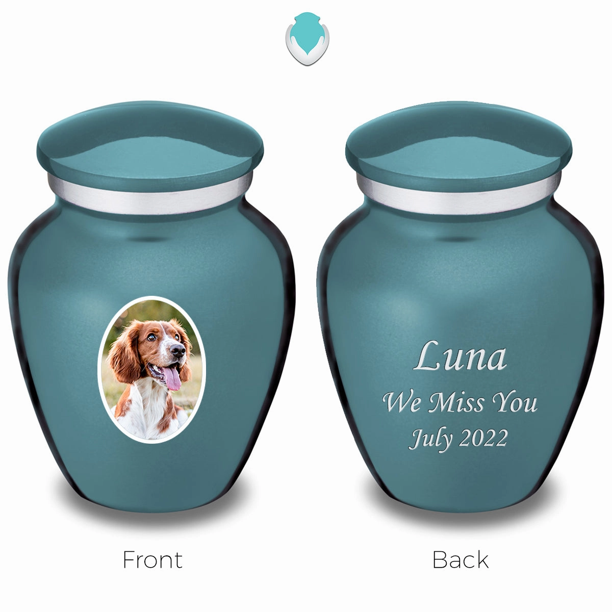Keepsake Pet Embrace Teal Portrait Cremation Urn