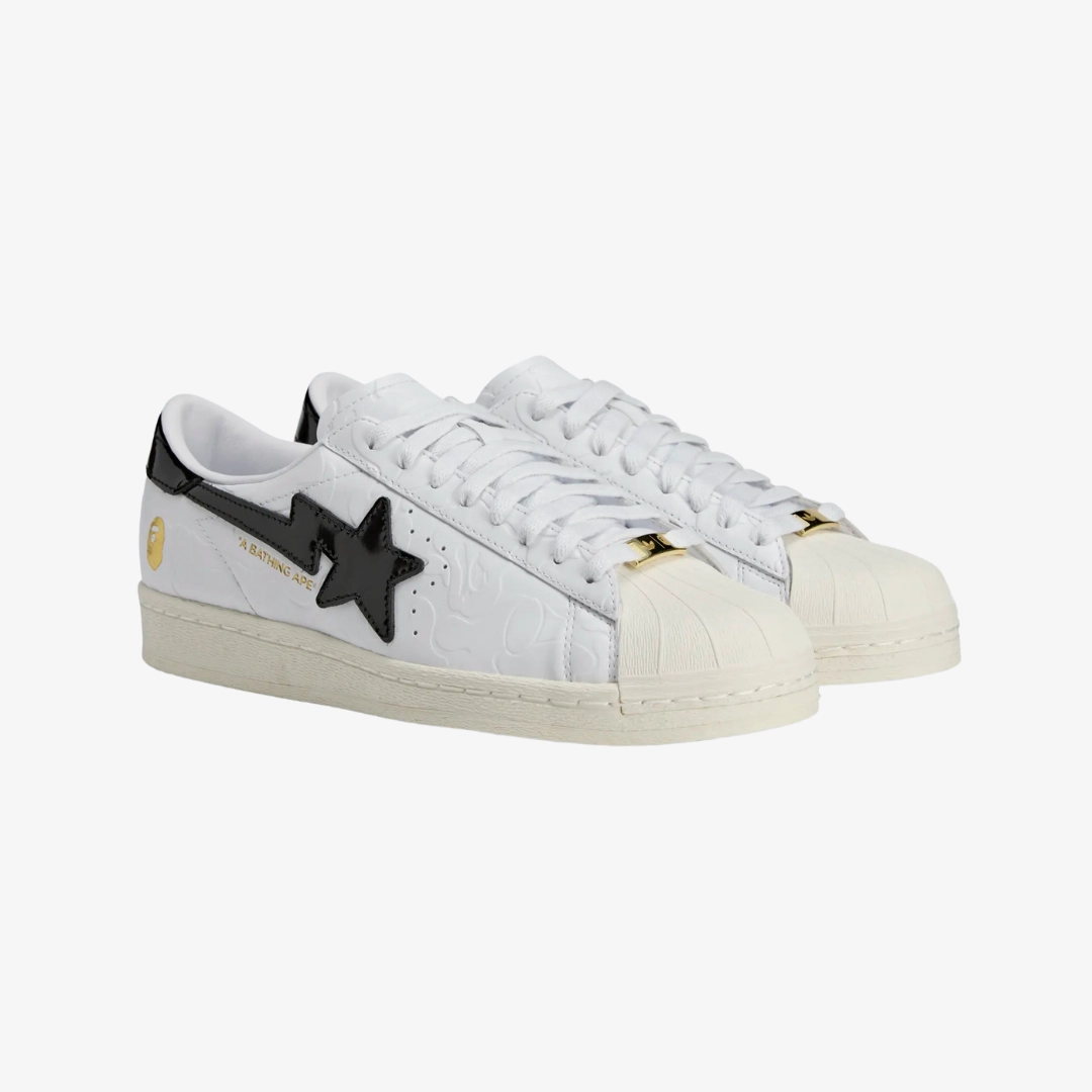 mens adidas x bape superstar (white/black/gold)