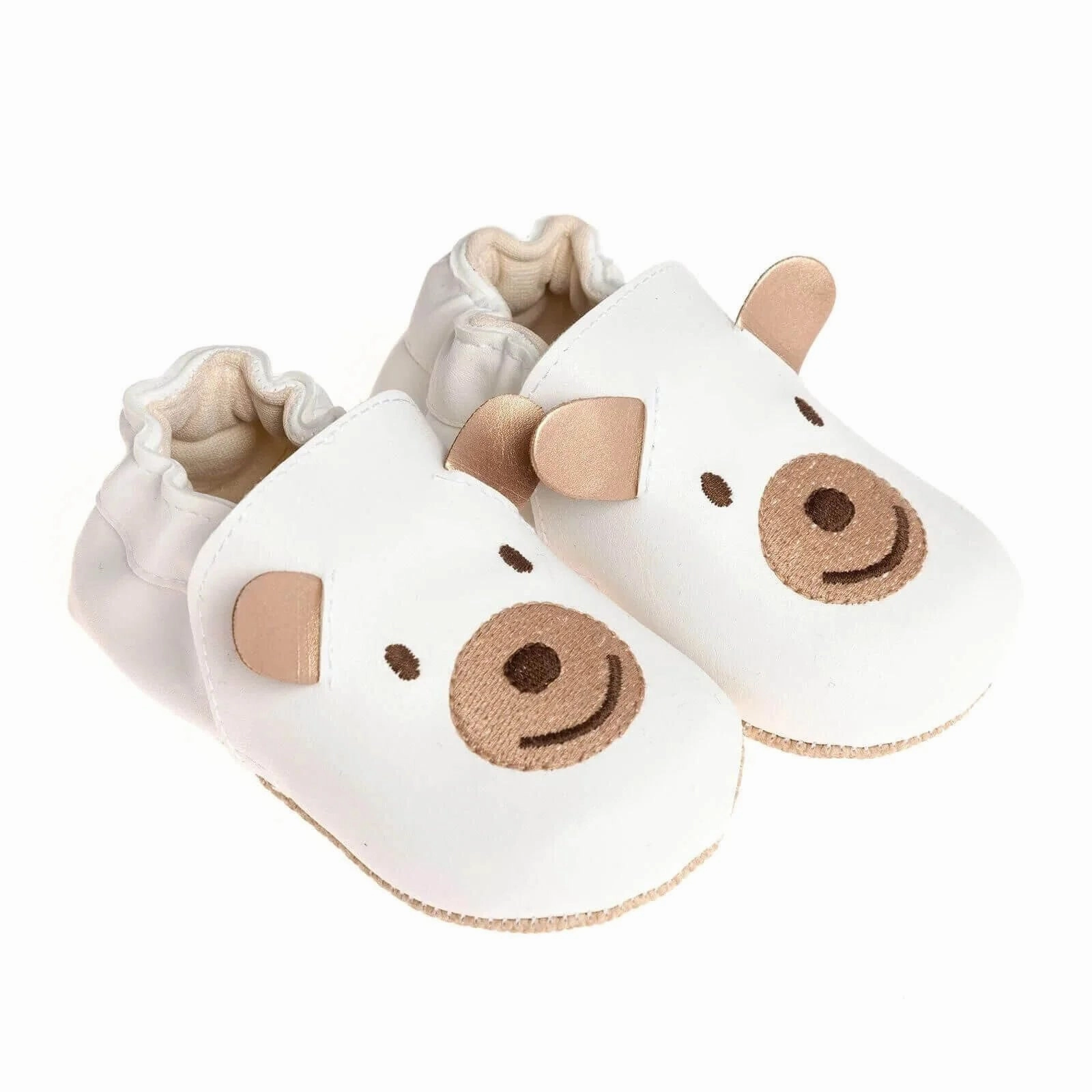 Papulin Unisex Bear Patterned Booties - White