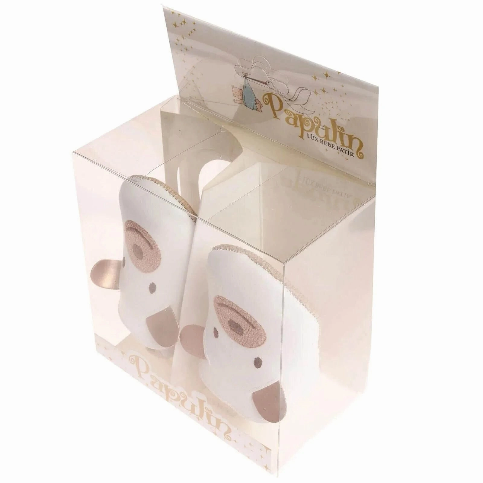 Papulin Unisex Bear Patterned Booties - White