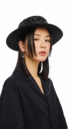 Raffia Straw Hat With Hat Chain