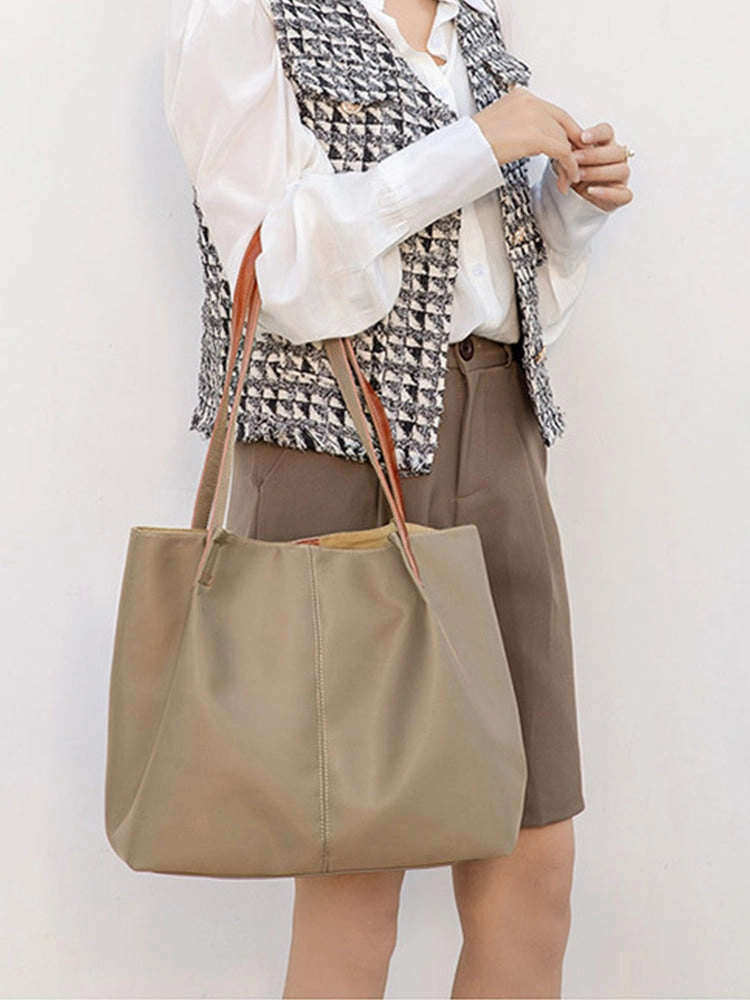 Textured Twill Casual Canvas Large Capacity Tote Shoulder Handbags