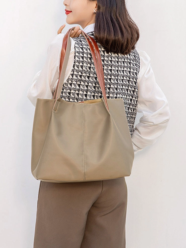 Textured Twill Casual Canvas Large Capacity Tote Shoulder Handbags