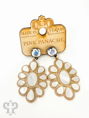 White Pearlized Flower Oval Earring