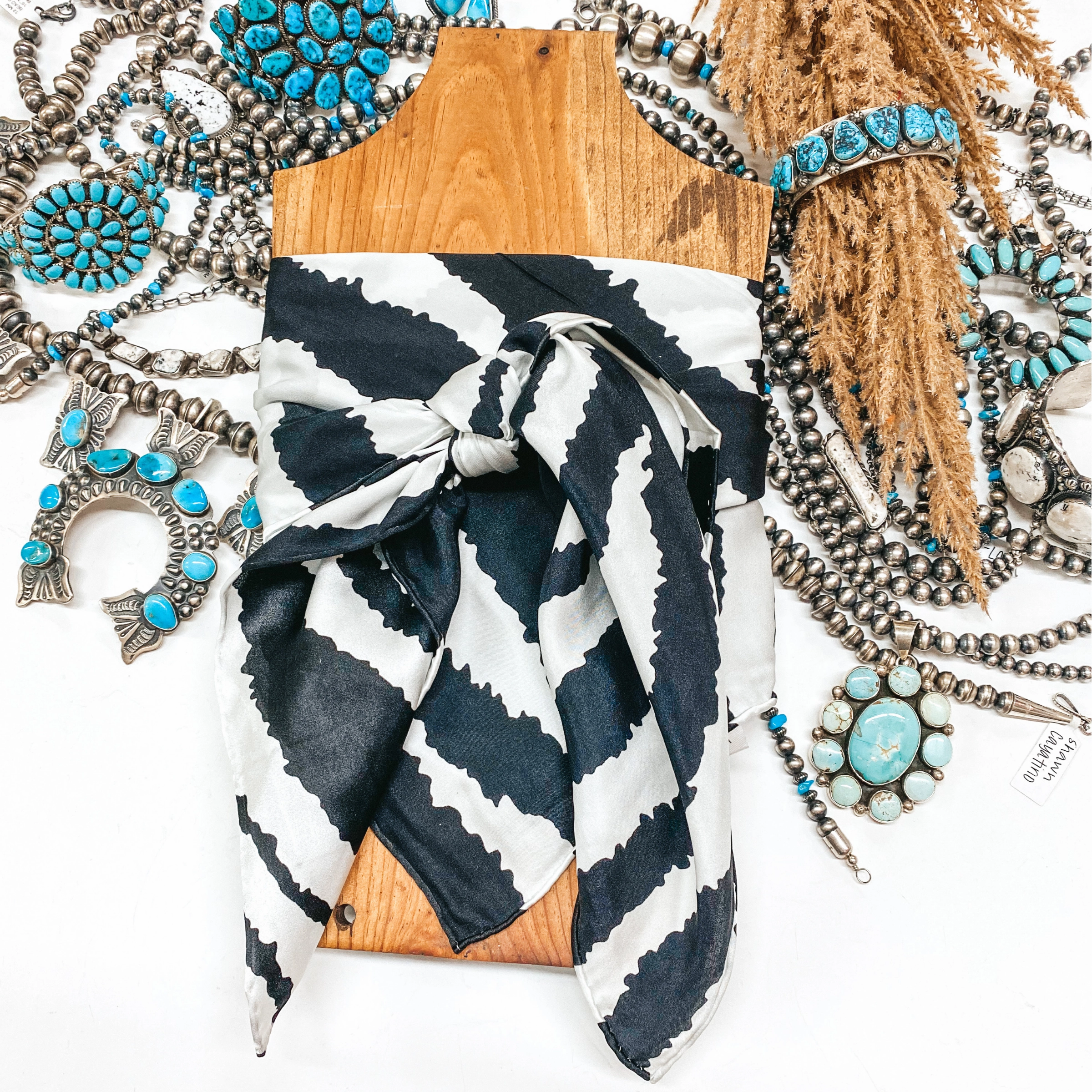 Zebra Charmeuse Silk Wild Rag in Black and White